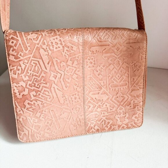 Leather Hand tooled Made in India Travel Crossbody Bag - Picture 2 of 10